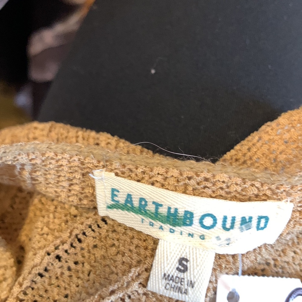 ❗️3/$23 Earthbound Tan Crochet Knit Lace Sheer Boho Natural Laganlook Sweater - Picture 5 of 5